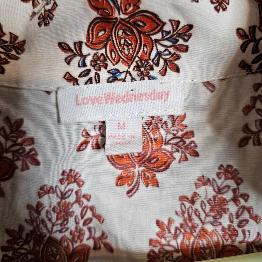 Love Wednesday Savanna BlockPrint Midi Dress Orange Ivory Blue Medium cotton - Picture 10 of 13